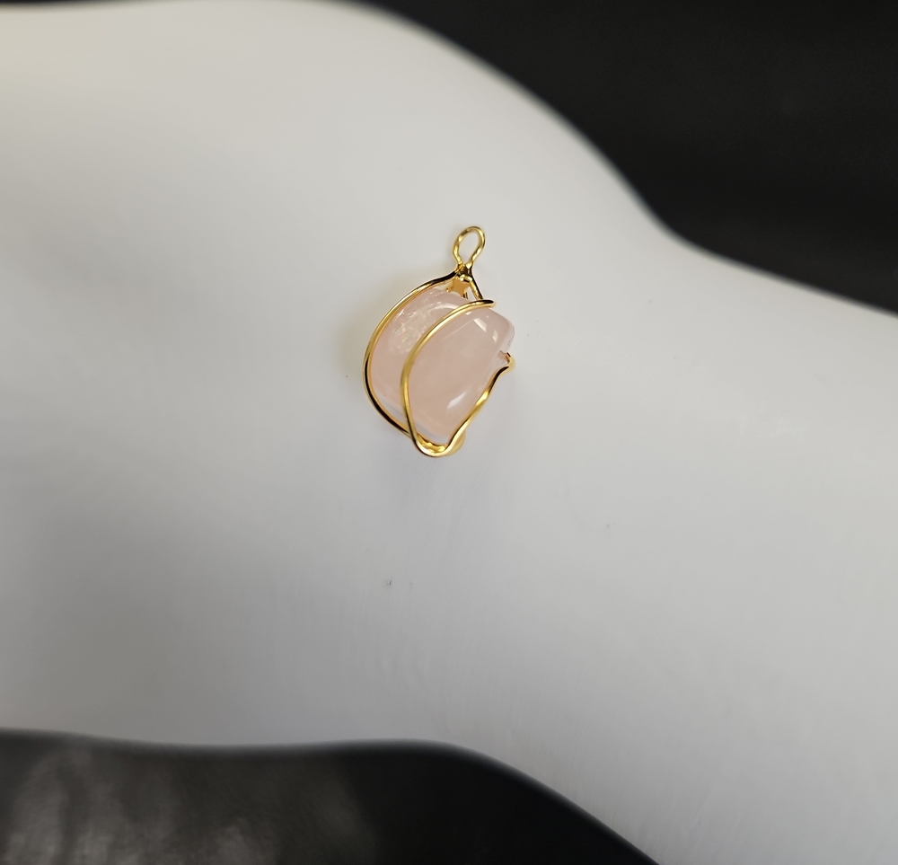 Gold Wire-Wrapped Rose Quartz Pendant - Women Jewelry